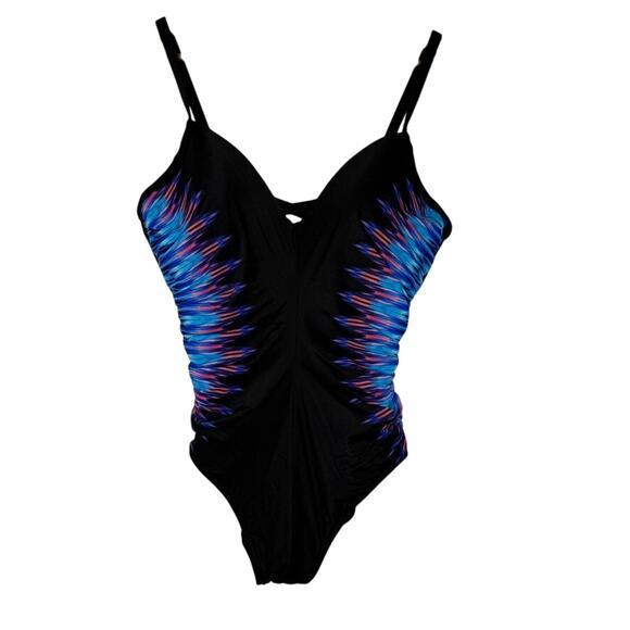 Miraclesuit Temptation Swimsuit Size 12 One Piece Tummy Control Black Ruched